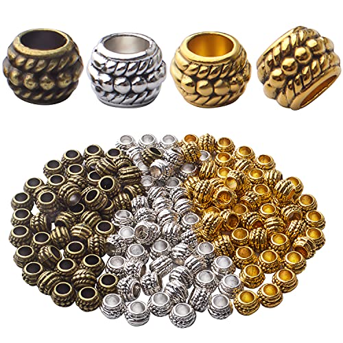 150pcs Spacer Beads Large Hole Tibetan Alloy Rondelle Bead Spacers Column Tube Loose Charms for DIY Jewelry Bracelet Necklace Making Accessory