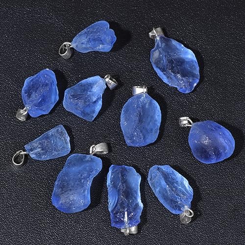 10pcs Irregular Raw Natural Blue Crystal Rock Stone Pendant Healing Crystal Chakra Gemstone Charm for Jewelry Making DIY Necklace Earrings Accessories Reiki - color: Blue Crystal