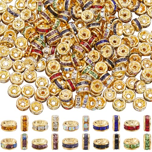 1 Box 300Pcs 10 Colors Gold Rondelle Spacer Beads Bulk Rhinestone Bead Spacers 6mm Grade A Brass Rhinestones Crystal Round Metal Charms Beads for Jewelry Making Bracelets Earrings DIY Crafts - style: Style 2