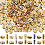 1 Box 300Pcs 10 Colors Gold Rondelle Spacer Beads Bulk Rhinestone Bead Spacers 6mm Grade A Brass Rhinestones Crystal Round Metal Charms Beads for Jewelry Making Bracelets Earrings DIY Crafts - style: Style 2