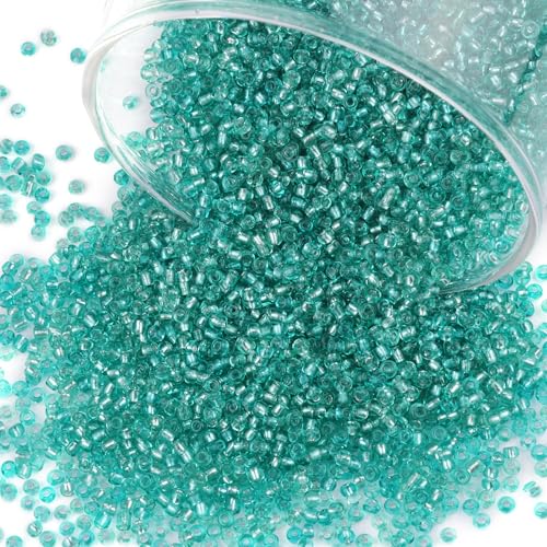 10100 Pcs Size 11/0 Glass Seed Beads, 2 mm Aqua Small Mini Spacer Loose Pony Beads for Jewelry Making and DIY Crafts - color: Aqua, size: Small