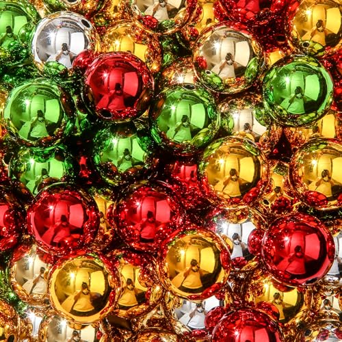 20mm Acrylic Beads 100pcs Christmas UV Color Bead Xmas Color Opaque Beads for DIY Bead Pen (uv Xmas) - color: golden&silver&green&red