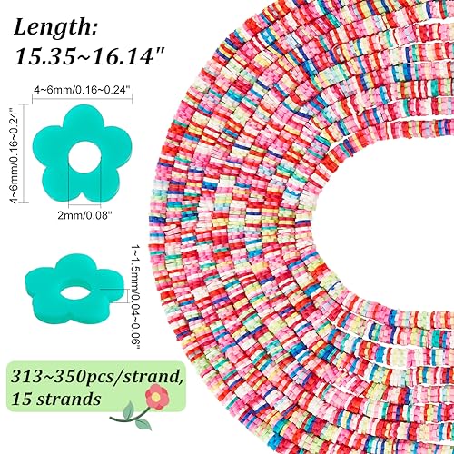 PH PandaHall 4600pcs Flower Heishi Bead 6mm Vinyl Disc Beads Flat Floral Polymer Clay Beads for Hawaiian Earring Choker Anklet Bracelet Necklace Jewelry Making Summer Surfer, Random Color