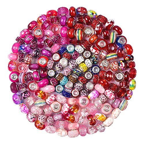 Aipridy Assortment European Large Hole Beads Spacer Beads Rhinestone Craft Beads for DIY Charms Bracelet Jewelry Making (Rose-Red-Rose red) - color: Rose-Red-Rose red