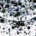 60g Flatback Pearls and Rhinestones for Crafts, Tumblers Shoes, Face Nail Art - 2mm-10mm Mix, Black|Silver|White - color: Black Diamond Blend | Mix Black | Silver | White