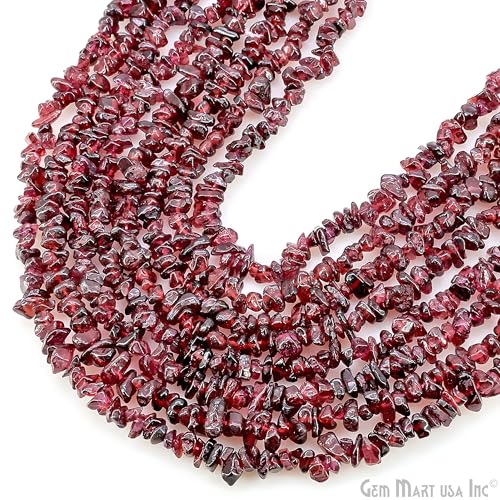 GM GemMartUSA Garnet Natural Raw Chip Beads Strands | Semi-Precious | AAA+ Quality 1 Strand 34” | DIY Bracelet Jewelry Making, Healing Crystal Craft| 4-6mm - Red Color Gemstones (CHGT-70001) - color: Garnet (CHGT-70001)