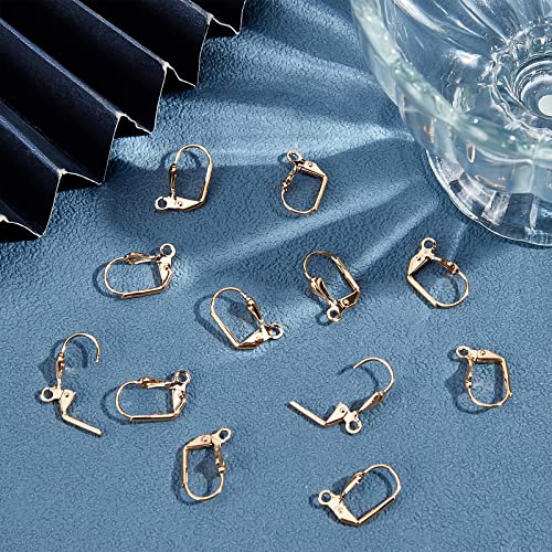Beebeecraft 1 Box 50Pcs Leverback Earring Findings 18K Gold Plated French Earring Hooks 16x11mm Leaf Pattern Interchangeable Dangle Ear Wire Findings for Jewelry Making - color: 16x11mm Leaf Earring Hooks