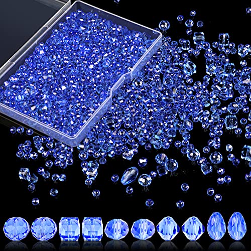 Crystal Beads, 600 Pcs Glass Beads, Assorted Crystal Beads for Jewelry Making, Rondelle Jewelry Beads with Container Box, Glass Beads Bulk for DIY Necklace Bracelet Earring(4/6/8mm, Blue Color) - color: Blue