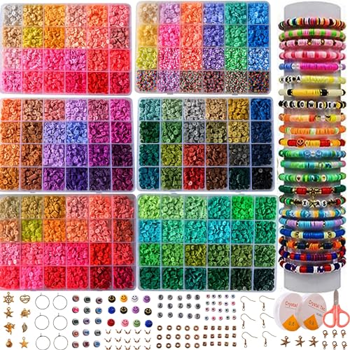 XMZCOLA Clay Beads for Bracelets Making Kit, 18800 Pcs 144 Colors 6mm Flat Polymer Heishi Beads Kit, Jewelry Making Supplies Beads,Crafts Gift Set for Christmas Party Gifts (144colors) - color: 192colors