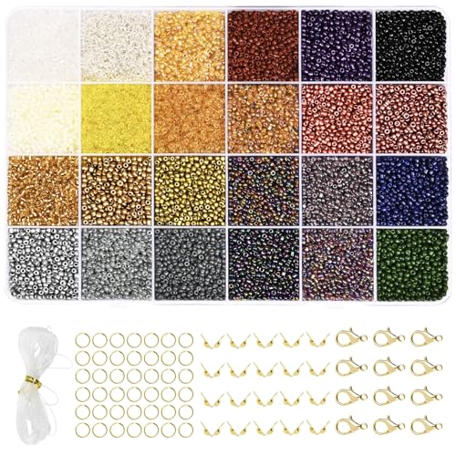 Vtssvow 2mm Glass Seed Beads for Bracelets Making, 24 Colors 22000pcs Friendship Bracelet Making Kit, Small Glass Beads for Jewelry Making (Mix 24 Color, Metallic) - color: Mix Metallic, size: 2mm