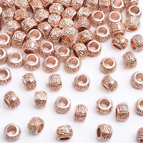 100pcs Rose Golden Rondelle Spacer Beads Alloy Large Hole Beads Tube Column Loose Spacer Beads Craft Supplies for DIY European Bracelet Necklace Jewelry Making - color: Rose Golden