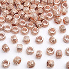 100pcs Rose Golden Rondelle Spacer Beads Alloy Large Hole Beads Tube Column Loose Spacer Beads Craft Supplies for DIY European Bracelet Necklace Jewelry Making - color: Rose Golden
