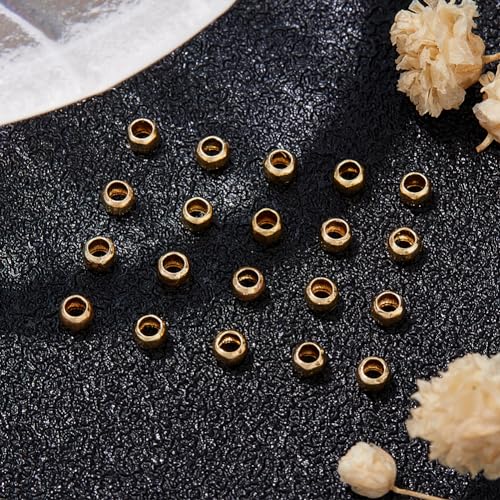 Beebeecraft 300Pcs 2mm 14K Gold Filled Brass Crimp Beads Positioning Spacer Beads Metal Rondelle Loose Beads with Storage Box for DIY Necklace Bracelets Anklets Making - size: 2mm