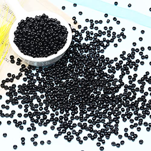 Bala&Fillic Black Color 4mm Seed Beads About 1200pcs/100Grams in Bag, 6/0 Glass Craft Beads for Making Bracelet and Necklace (Black) - color: Black -4mm