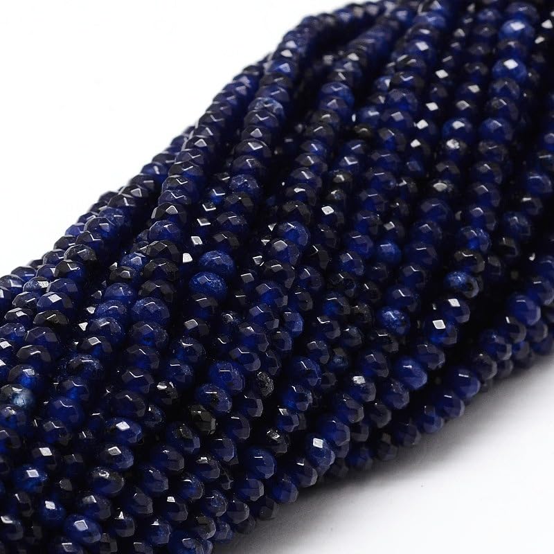 115pcs 4x2mm Rondelle Faceted Natural Jade Beads, Dyed Stone Beads Abacus Disk Stone Spacer Charm Bead for DIY Bracelet Necklace Jewelry Making Keychain Phone Chain Ornament, Dark Blue - color: Dark Blue