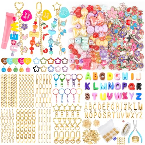 Ecoofor 502 Pcs Keychain Making Kit - Includes 25 Keychain Clips, 30 Extender Chains, 162 Charms, Beading Accessories, Jewelry Pliers - DIY Bag Charms & Jewelry Craft Kit Supplies - color: 6 Styles Creative Set