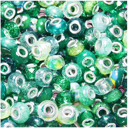 100 Pcs Large Hole Beads Spacer Bead Dark Green Assorted European Craft Big Beads Large Hole Lampwork Murano Fairy Wand Garden Bead for DIY Pens Bracelet Necklace Keychain Jewelry Making Supplies - color: Dark Green, size: 100 Pcs