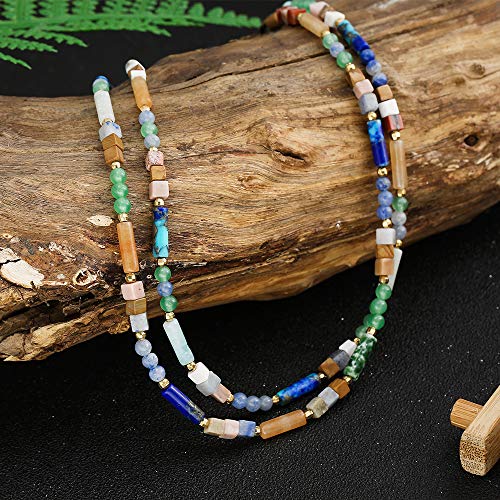 Plumiss Boho Handmade Natural Jasper Stone Beaded Crystal Mixed Strand Short Necklace for Women Girl - color: Mixed Natural Stone