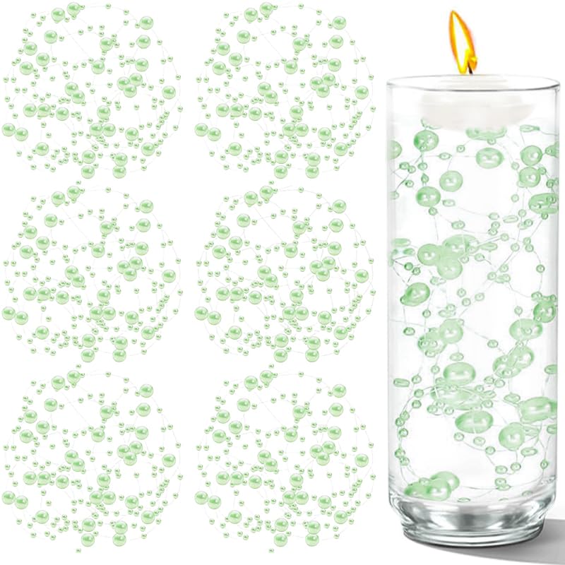 50 PCS Artificial Floating Beads for Centerpieces Vases, Light Green 8+3mm String Beads for Wedding Party Faux Pearl String for Decorating, String Pearls for Crafts Vase Filler - color: Lightgreen, size: 8+3mm(50pcs)