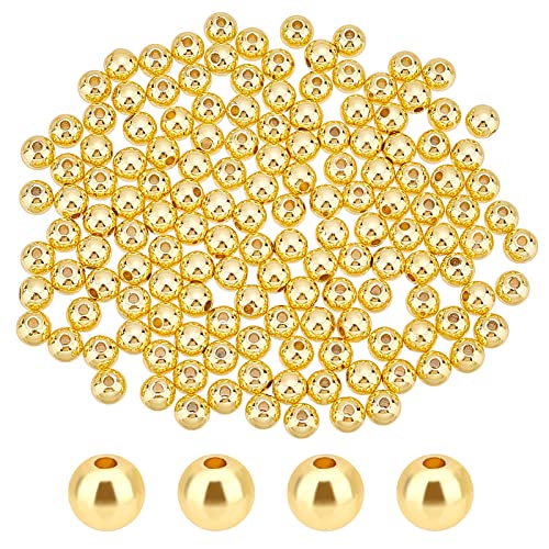 PH PandaHall 150pcs 6mm 18K Gold Plated Beads Long-Lasting Round Smooth Spacer Beads Seamless Brass Loose Ball Bead for Summer Hawaii Stackable Necklace Bracelet Earring Making - size: 6mm