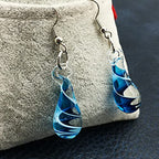 Glass Water Drop Shape Glaze Spiral Dangle Earrings Lampwork Handmade Glass Bead Geometric Earrings for Women Jewelry - color: Blue