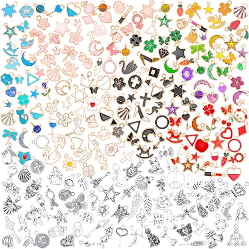 SANNIX 350Pcs Charm for Jewelry Making, Assorted Gold Enamel Charms, Mixed Bulk Tibetan Silver Jewelry Bangle Charm Pendants for DIY Necklace Bracelet Earring Craft Supplies - color: Multicolor+Silver