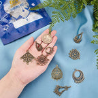 SUNNYCLUE 1 Box 54Pcs 9 Style Tibetan Earring Chandelier Connector Charms Findings Loops Jewelry Making Kit for Earring Drop and Charm Pendant, Antique Bronze - color: 54pcs 9 Style Antique Bronze