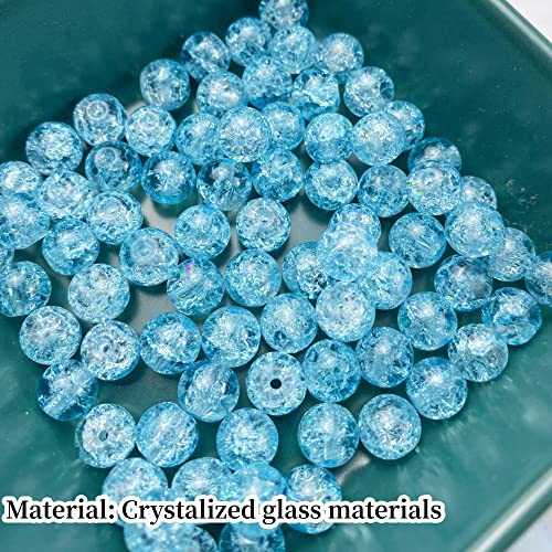 100pcs Crackle Glass Beads 8mm Round Crystal Glass Spacer Crafts Beads for Jewelry Making Necklace Bracelet Earrings DIY Crafts(Sky Blue) - color: Sky Blue, size: 8mm