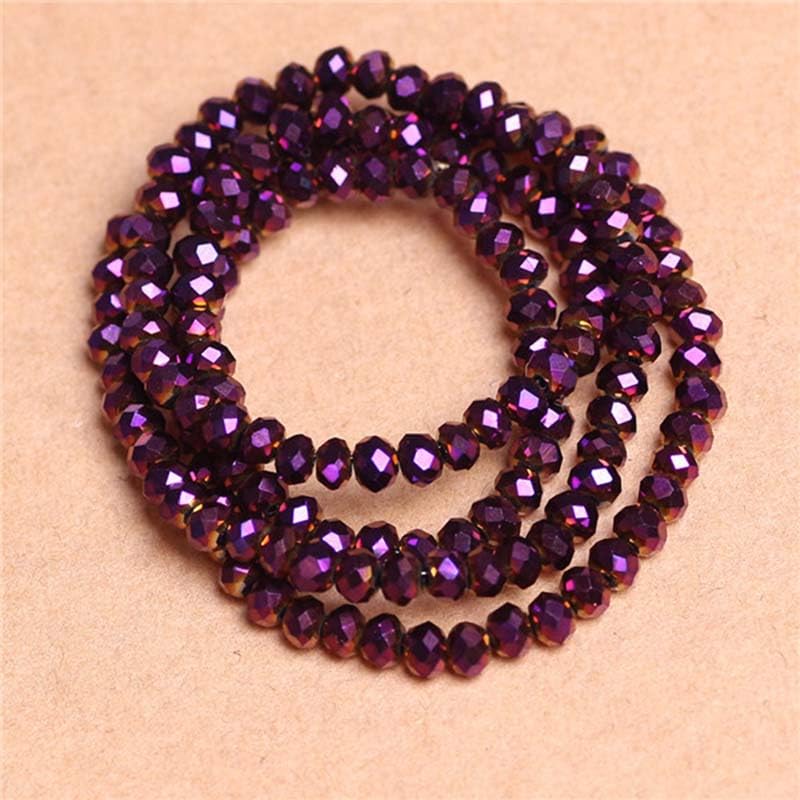 415pcs Rondelle Crystal Glass Beads 2mm 4mm 6mm 8mm Mixed Sizes, Faceted Briolette Spacer Czech Seed Loose Beads for DIY Jewelry Making (Purple) - color: Purple
