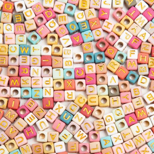 900pcs Square Colorful and Gold Letter Beads Acrylic 6x6mm Cube Beads for Bracelets Necklaces and Jewelry Making Alphabet Bead - color: Colorful-Gold