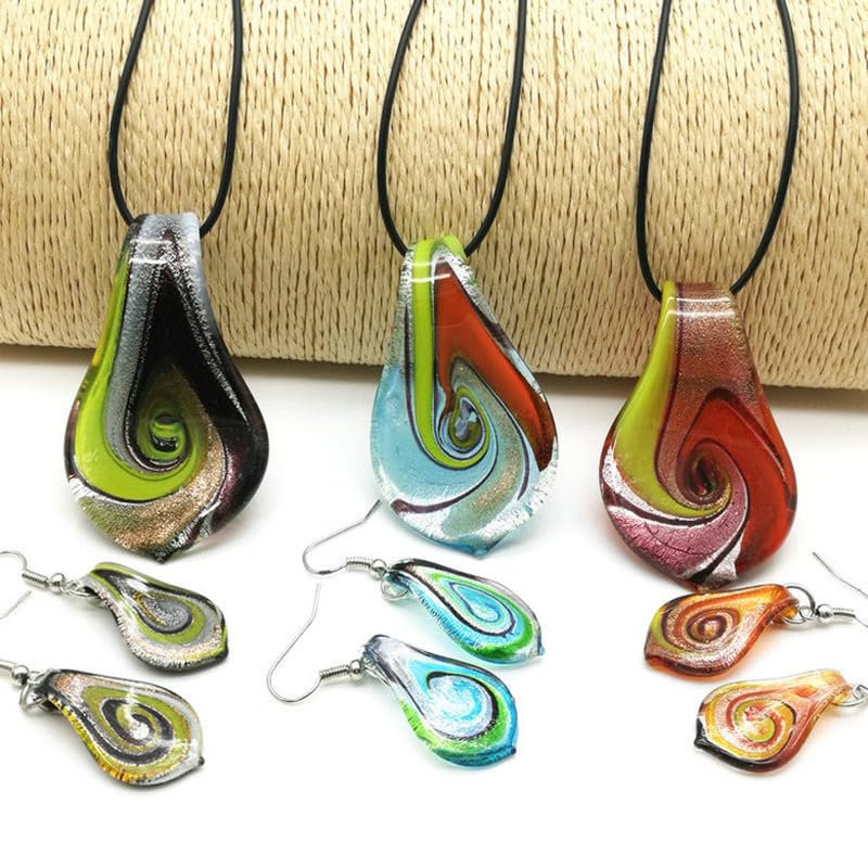 Glass Water Drop Shape Glaze Spiral Dangle Earrings Lampwork Handmade Glass Bead Geometric Earrings for Women Jewelry - color: Paint Green