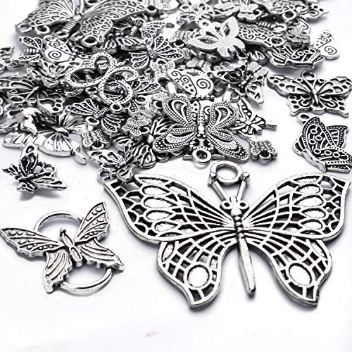 Jdesun 100g Craft Supplies Antique Silver Mixed Butterfly Charms Fly Insect Pendant Charms for DIY Necklace Bracelet Crafting,30-60pcs - style: Silver Butterfly Charms