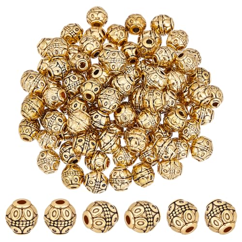 UNICRAFTALE About 100Pcs Tibetan Barrel Beads 7mm Antique Gold Beads Rondelle Spacer Beads with Large Hole Beading Bracelet Making Beads for Bracelet Jewelry Making Accessories Hole 1.8mm
