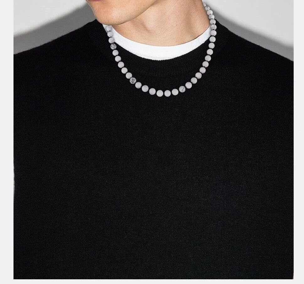GAVU Hand-knotted Men's Beaded Necklace, Crystal Necklace for Men - color: Howlite, size: 20"