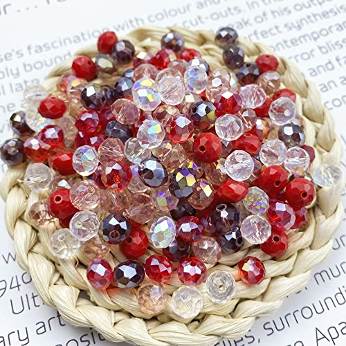 Jmassyang 8mm Briolette Rondelle Faceted AB Crystal Glass Beads for Jewelry Making Bracelets Necklaces Earrings (Red Mixed, 250pcs) - color: Red Mixed, size: 6x8mm