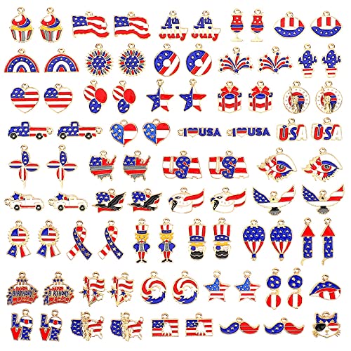 SANNIX 110Pcs Independence Day Charms, Patriotic Charms 4th of July Red White Blue Charm American Flag Charm for Bracelets Necklaces Earrings Making - style: Patriotic Charms