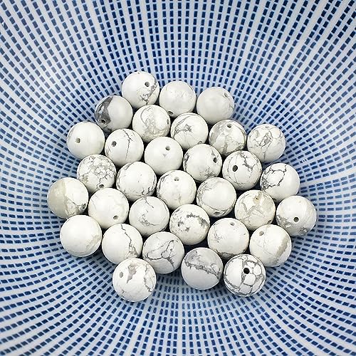 MJDCB AAAA Natural Stone Beads White Howlite Turquoise Round Loose Beads for Jewelry Making 15" (12mm) - color: White Howlite, size: 12mm