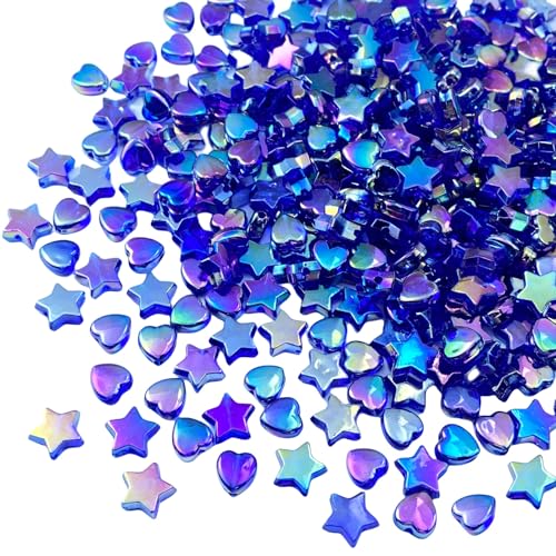 600 PCS Acrylic Beads Heart Star Shape Beads Clear Acrylic AB Colors Bead Assortments Colorful Flat Bead-in-Bead Loose Beads Spacer for DIY Necklace Bracelet Jewelry Craft Making (Sapphire AB) - color: Sapphire AB