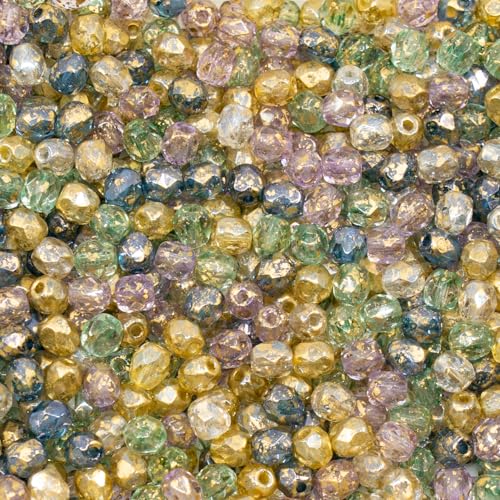0.9 oz (25g) Mix of 280pcs 4mm Round Faceted Fire Polished Czech Glass Beads, Golden Shades - color: 4mm Gold Mix, size: 25 g