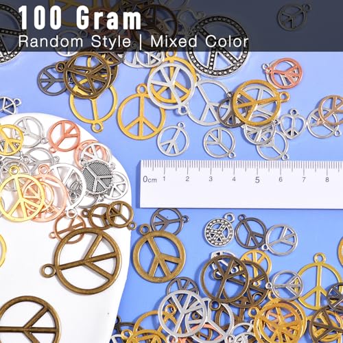 stino Metal Charms for Jewelry Making 100gram, Bulk Tibetan Silver & Gold Plated Trinkets for Earring Necklace Jewelry Making and Findings - color: Peace Plane Mixed Color