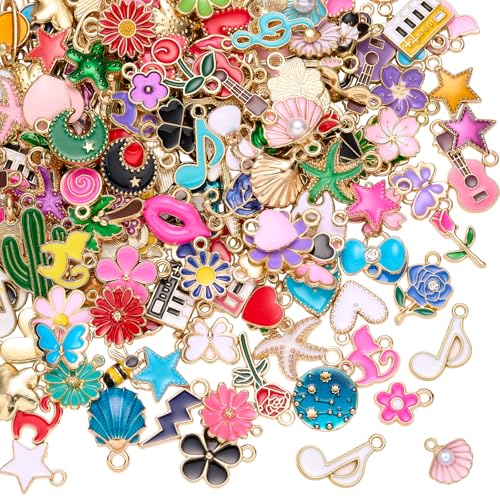 Assorted Enamel Charms for Jewelry Making Bulk Cute Small Alloy Charms Pendant for Bracelet Earring Necklace - color: Mixed Color