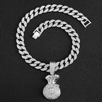 Ice Out Chain for Men Premium Zircon Stones Hypoallergenic Durable Hip-Hop Streetwear Chain Necklace Men - color: Silver, style: Dollars Bag