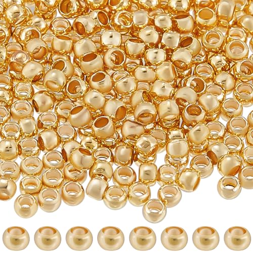 Beebeecraft 300Pcs 2mm 14K Gold Filled Brass Crimp Beads Positioning Spacer Beads Metal Rondelle Loose Beads with Storage Box for DIY Necklace Bracelets Anklets Making - size: 2mm