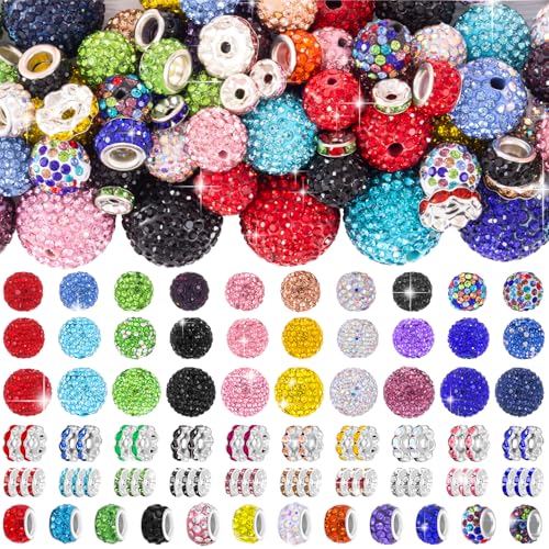 HUISUYTON 182 Pcs Beads for Pens, Beadable Pen Beads, 12/16/20mm Rhinestone Bead with Spacer Bead for Bracelet Necklace Earring Jewelry Pen Making - color: 182 PCS Rhinestone Beads Set