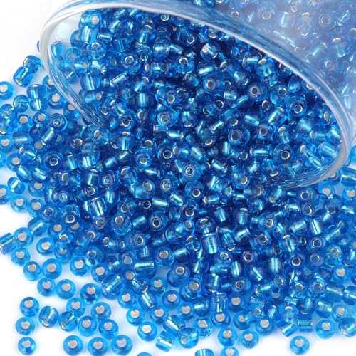 2100 Pcs Size 6/0 Glass Seed Beads, 4 mm Lake Blue Small Mini Spacer Loose Pony Beads for Jewelry Making and DIY Crafts - color: Lake Blue, size: Large