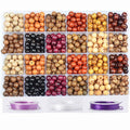 8mm Natural Mixed Wooden Round Loose Beads Jewelry Making KIT with Thread and Needles 720 PCS(12 Wooden, 8mm) - color: 12-Wooden, size: 8mm