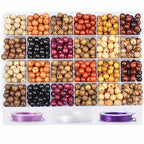 8mm Natural Mixed Wooden Round Loose Beads Jewelry Making KIT with Thread and Needles 720 PCS(12 Wooden, 8mm) - color: 12-Wooden, size: 8mm