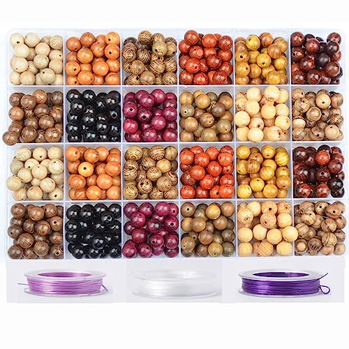 8mm Natural Mixed Wooden Round Loose Beads Jewelry Making KIT with Thread and Needles 720 PCS(12 Wooden, 8mm) - color: 12-Wooden, size: 8mm