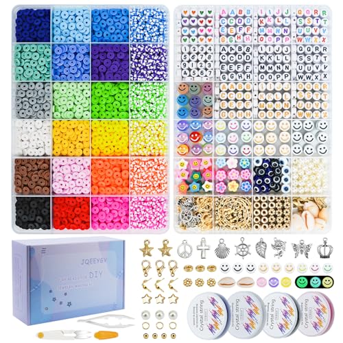 JQEEYGV Friendship Bracelet Kit, 2 Boxs 7300Pcs Clay Beads for Bracelet Making Kit with Number Letter Beads DIY Jewelry Charms Making Crafts Gifts for Girls Ages 6-12 - color: 7300Pcs 24Colors