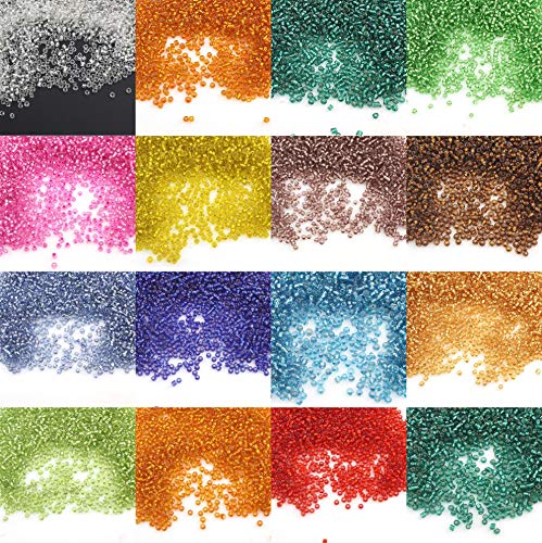 Perlin Glass Seed Beads 2mm 11/0 Round Mini Small Pony Beads 6500pcs for Making Earrings Bracelets Pendants Waist Jewelry DIY Handmade Silver Lined Color Kit (White) - color: White